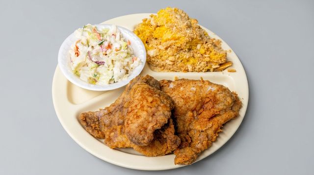 Fried pork chops with coleslaw and dressing at Betty's Bar-B-Q in Anniston, AL